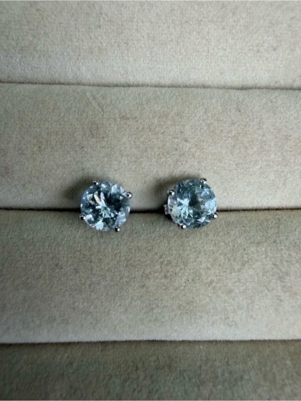 Genuine Aquamarine 14KT White Gold Stud Earrings